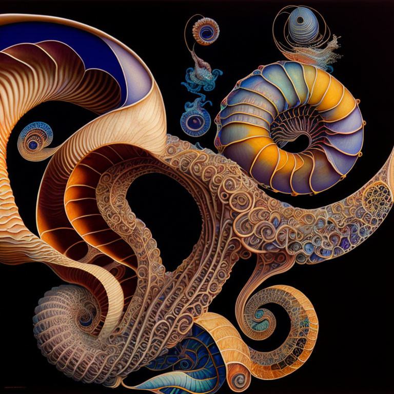 Abstract Art: Intricately Patterned Spirals in Warm and Cool Hues