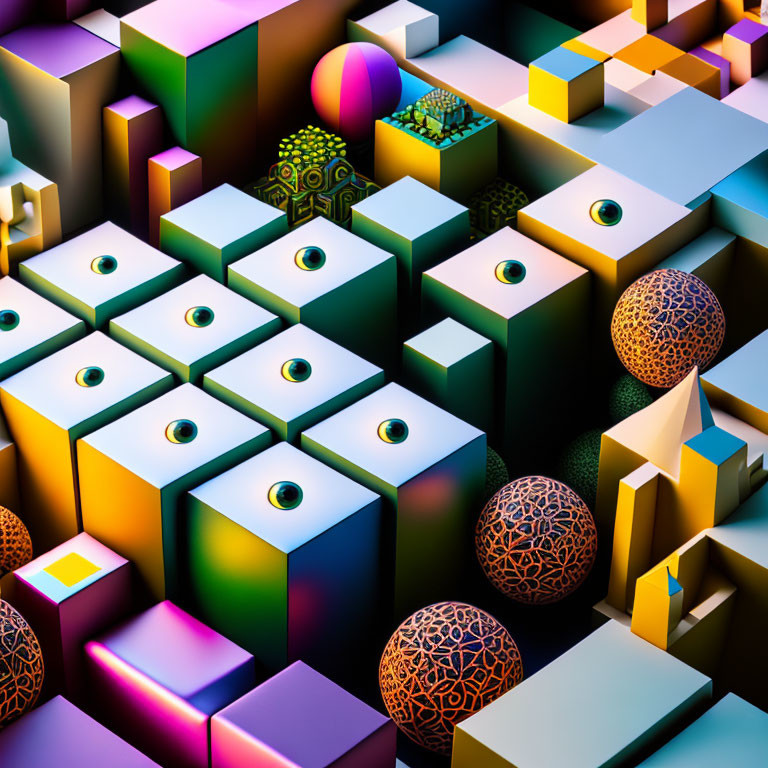 Colorful Geometric Shapes & Patterns in Surreal 3D Art