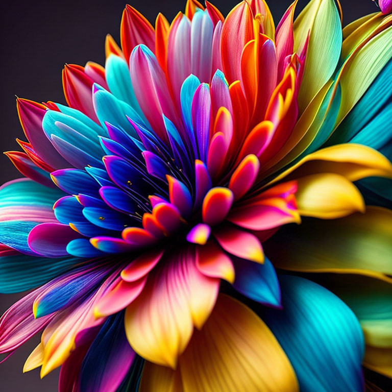 Colorful Close-Up Flower with Multicolored Petals on Dark Background