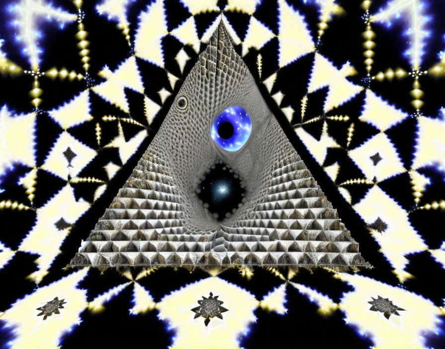 Fractal all-seeing eye in triangle with star-like accents