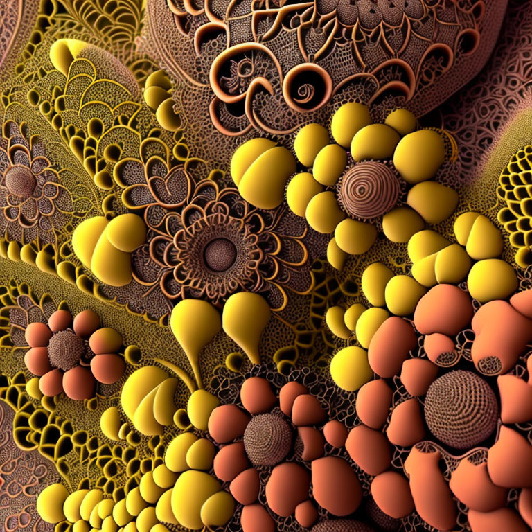 Detailed Warm Fractal Pattern with Complex Biological Shapes