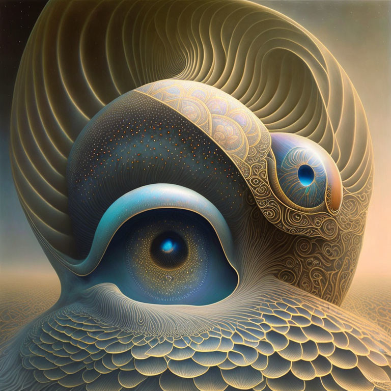 Abstract Surreal Artwork: Eye-like Structure with Concentric Shapes