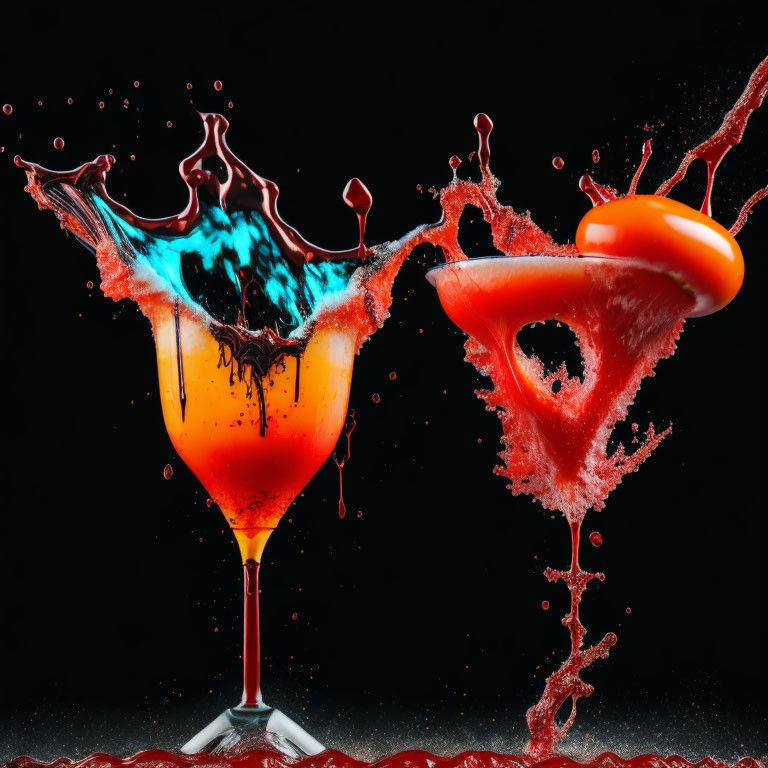 Vibrant cocktails with orange slice on dark backdrop