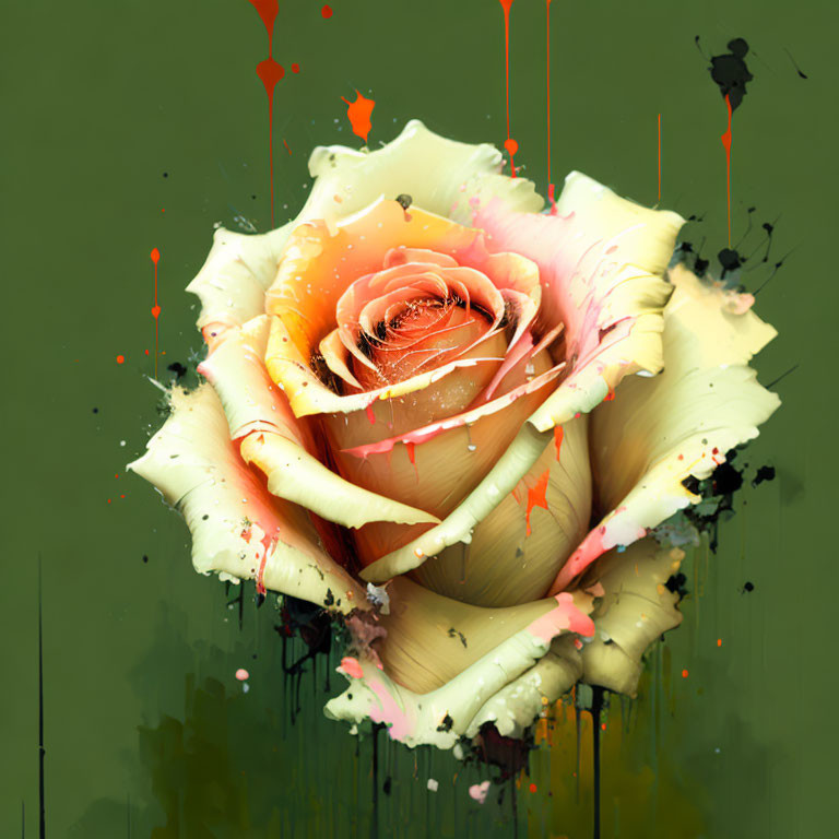 Stylized rose digital artwork with creamy petals and dynamic paint splashes