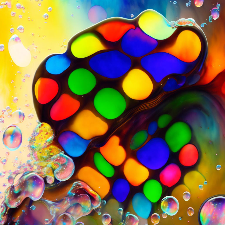 Colorful bubbles and shapes on luminous background - Abstract Psychedelic Art