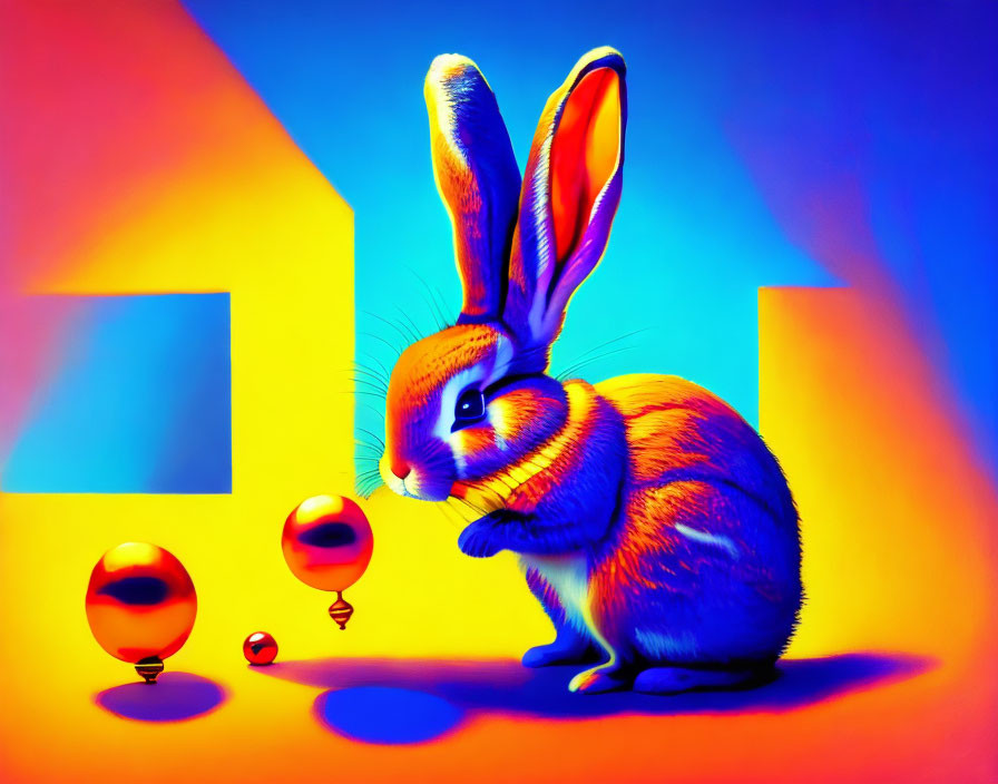 Colorful Stylized Rabbit Artwork with Geometric Background