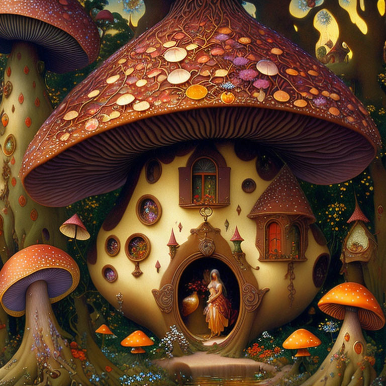 Enchanting fairy-tale mushroom house in magical forest