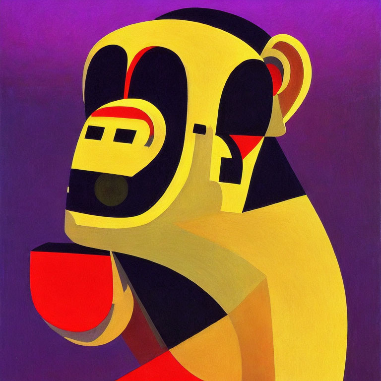 Colorful Geometric Monkey Face Art on Purple Background