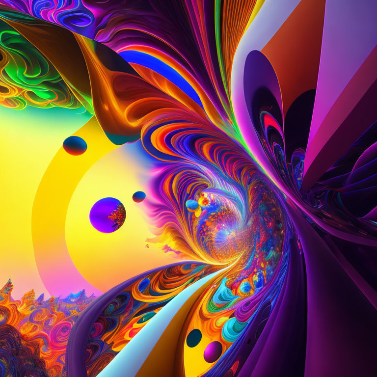 Colorful Abstract Digital Art: Swirling Patterns in Orange, Purple, and Blue