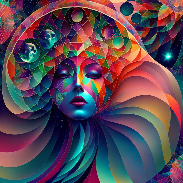 Colorful digital artwork: Female figure in cosmic setting