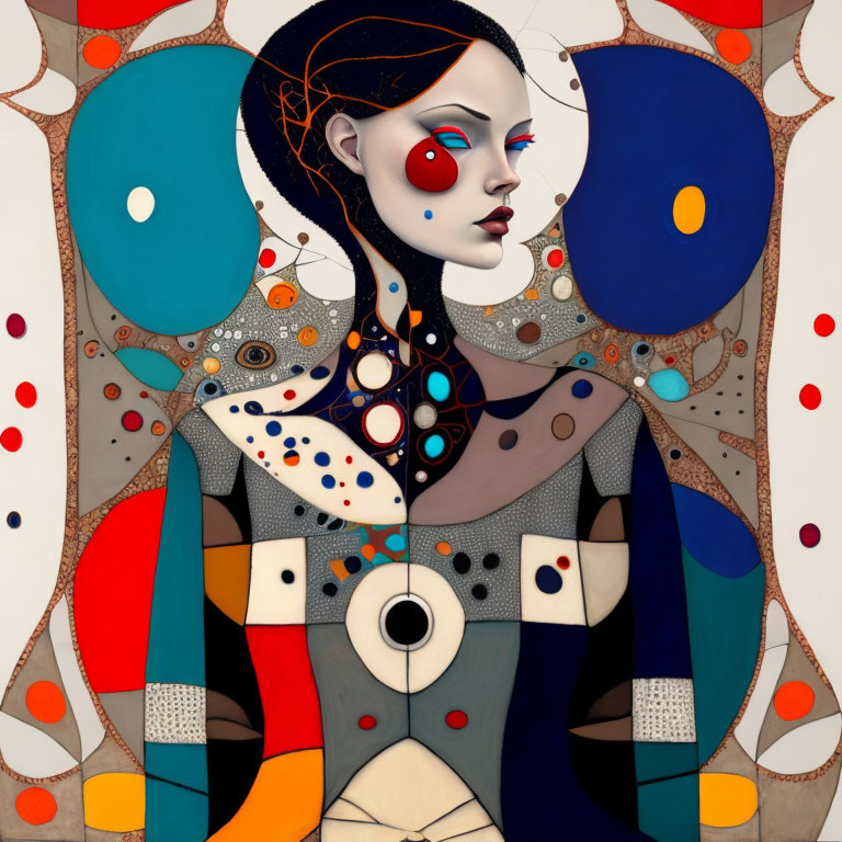 Colorful Abstract Portrait of Woman with Geometric Shapes