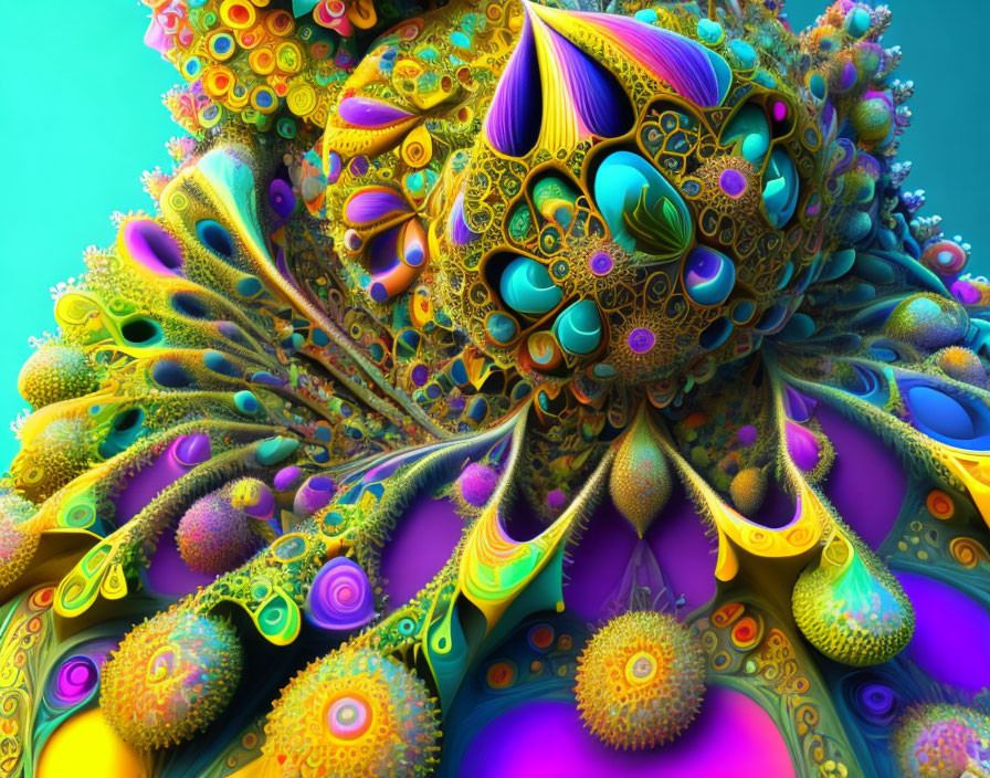 Colorful 3D fractal art with intricate organic patterns