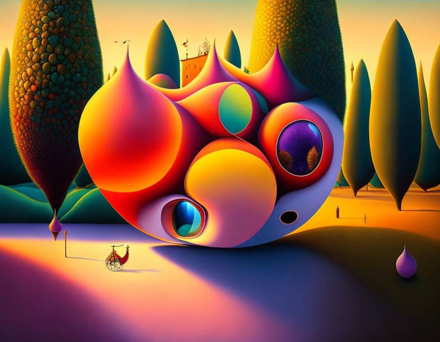 Colorful Bubble-Like Structure in Vibrant Fantasy Landscape