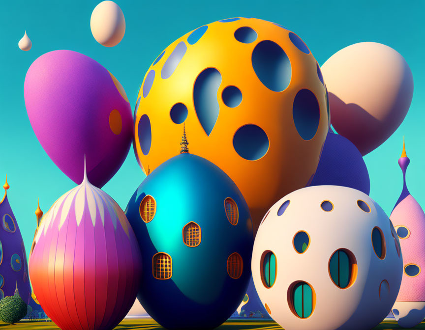 Vibrant Fantasy Landscape with Whimsical Egg Buildings