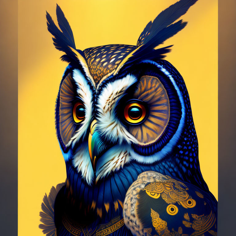 Vibrant Owl Artwork with Detailed Patterns and Expressive Eyes