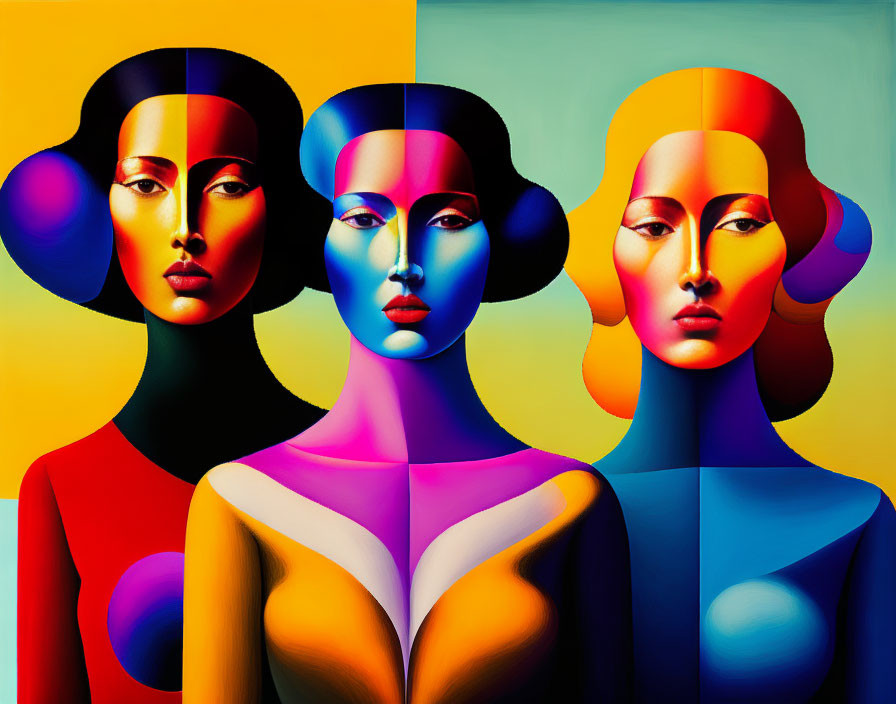 Stylized, Colorful Women Portraits with Geometric Shading