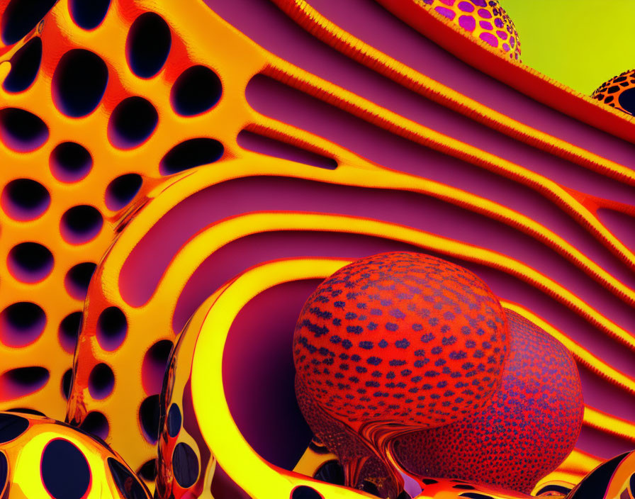 Colorful Abstract 3D Render with Layered Shapes and Dotted Patterns