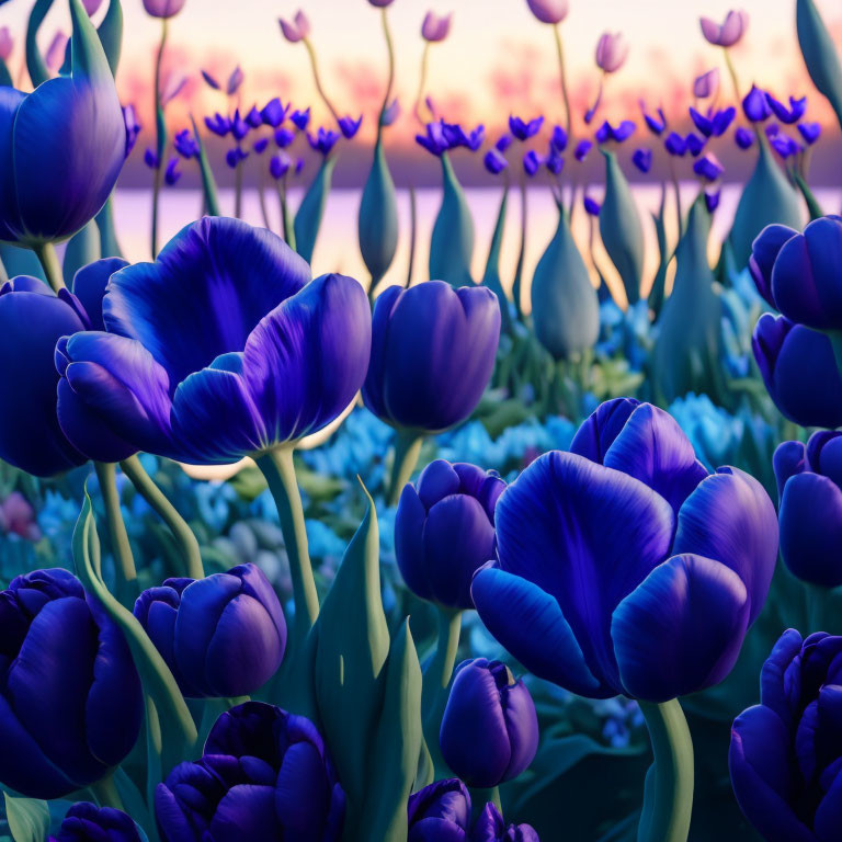 Vibrant Purple Tulips Blooming at Sunset