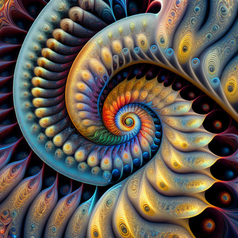 Colorful Spiral Fractal Art with Intricate Textures