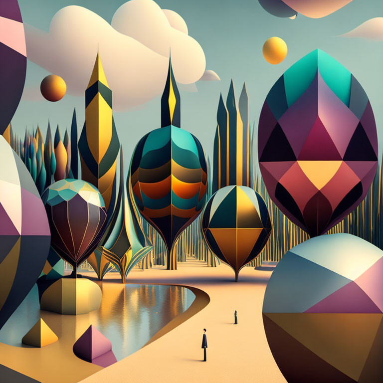 Colorful Geometric Trees in Surreal Landscape