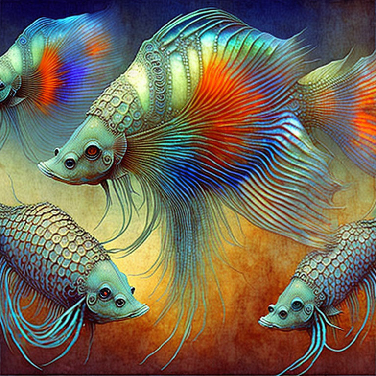 Colorful Fish Illustration on Textured Blue Background