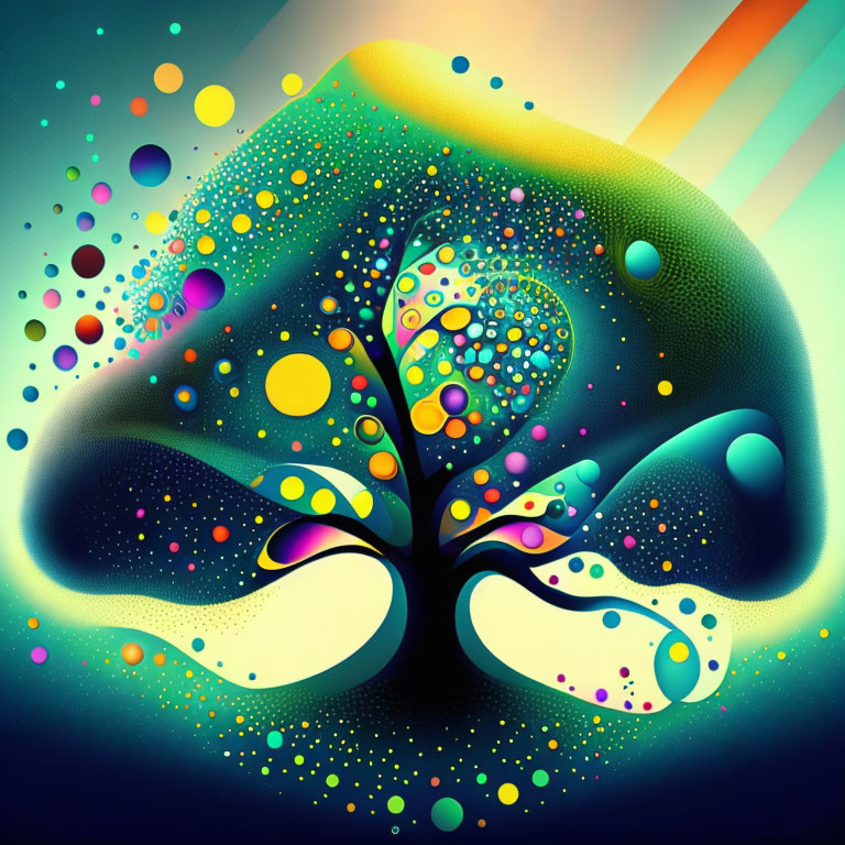 Colorful Abstract Art: Dotted Tree on Gradient Background