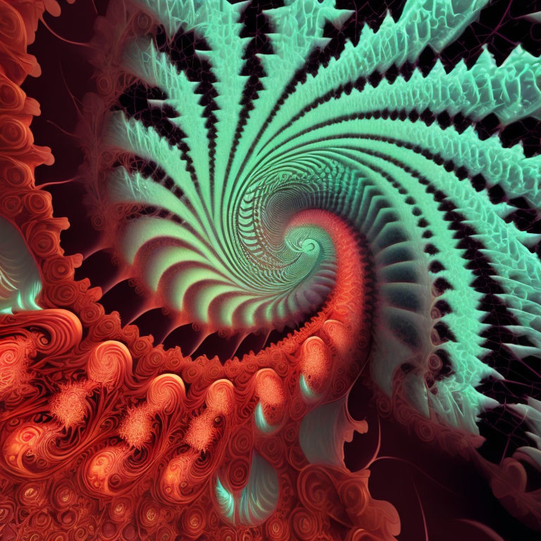 Colorful Fractal Spiral Pattern in Green and Red Hues