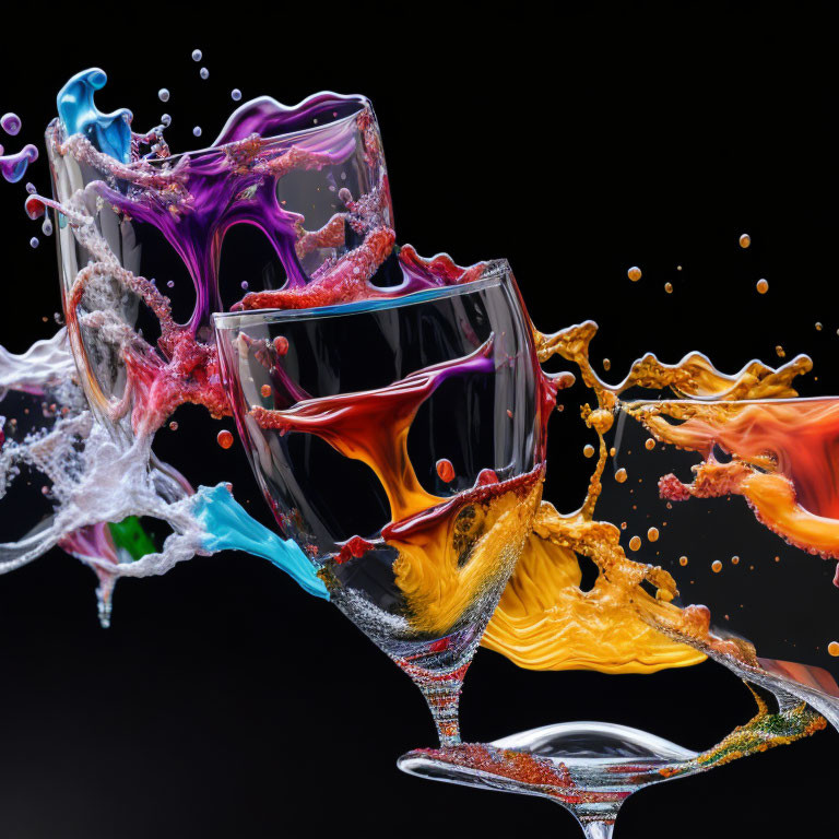 Vibrant liquid splashes from clinking wine glasses