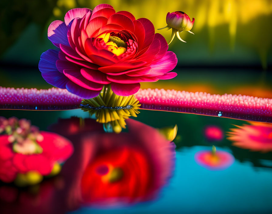 Beautiful Red and Pink Lotus Flower Blooming on Water Surface