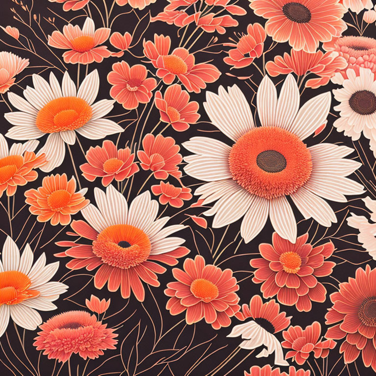 Pink and White Floral Pattern on Brown Background