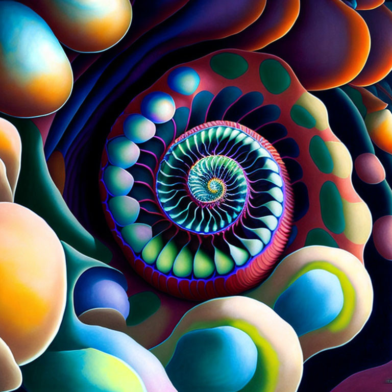 Colorful Psychedelic Spiral Painting with Organic Shapes