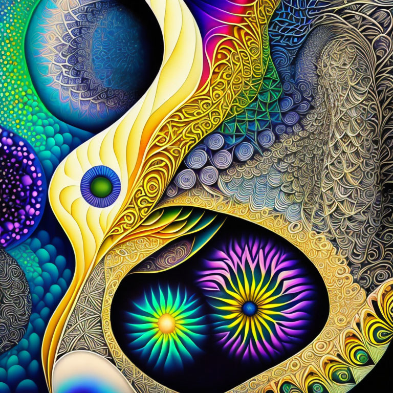 Colorful Fractal Artwork with Intricate Patterns and Vivid Colors