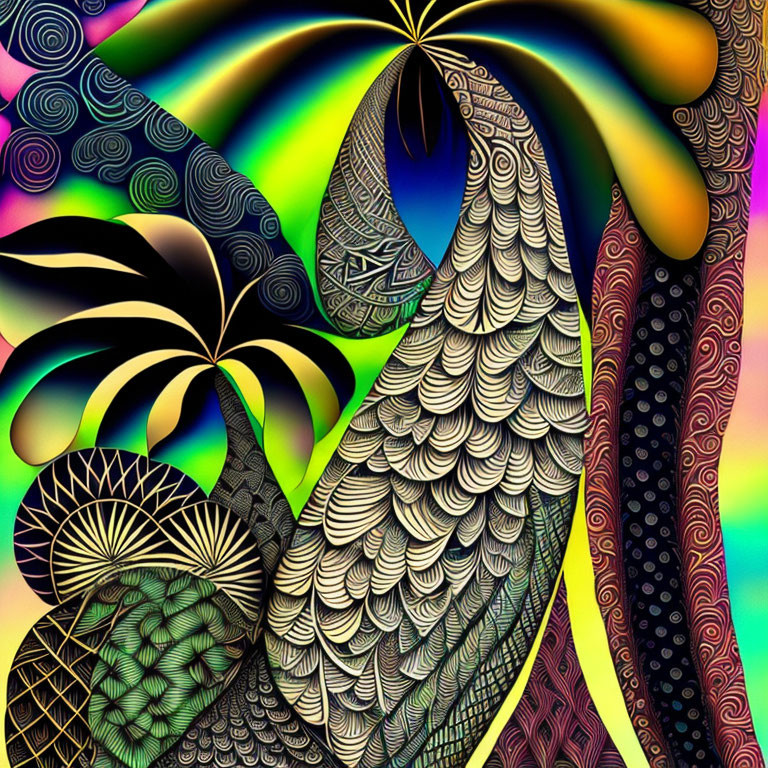 Colorful abstract art with psychedelic patterns and swirling shapes