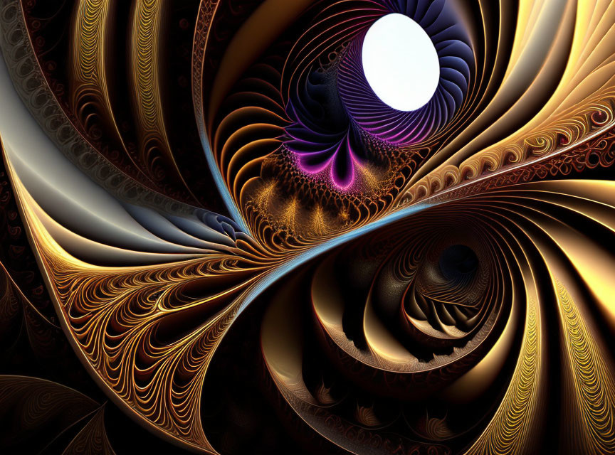 Intricate fractal design with golden and brown swirls on dark background