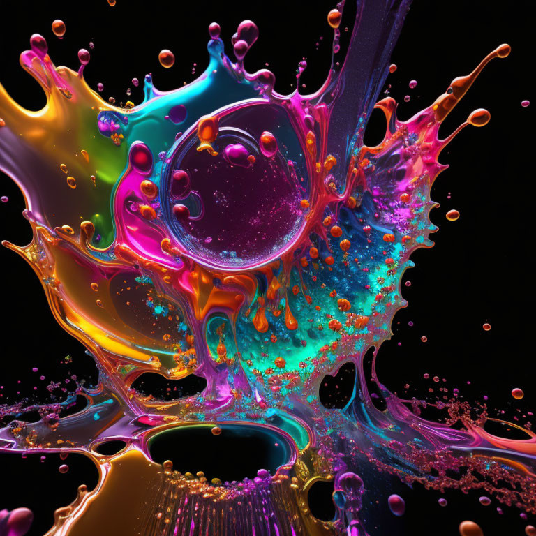 Neon-colored liquid splash on dark background