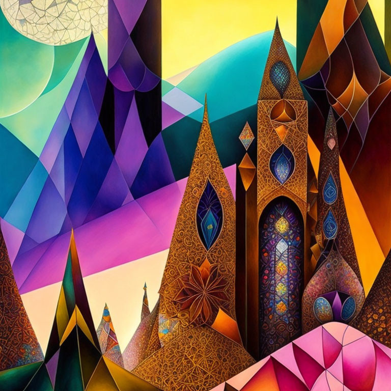 Colorful Abstract Geometric Landscape with Pointed Structures