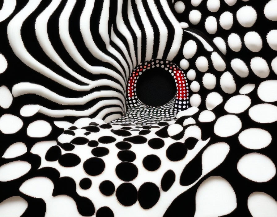 Abstract Black and White Optical Illusion with Central Vortex and Circles