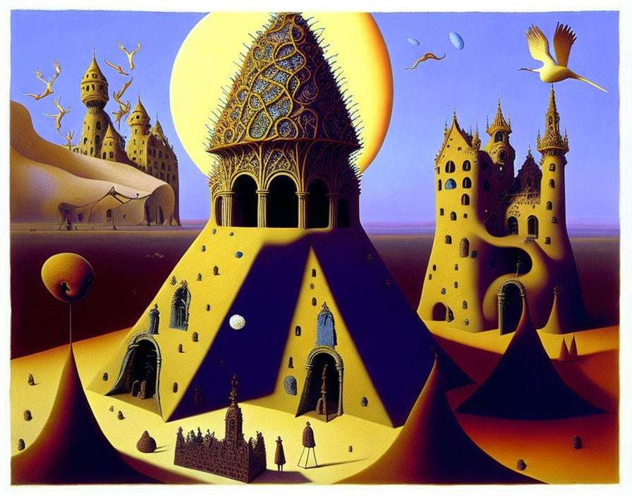 Yellow and Gold Fantastical Architecture in Surreal Art