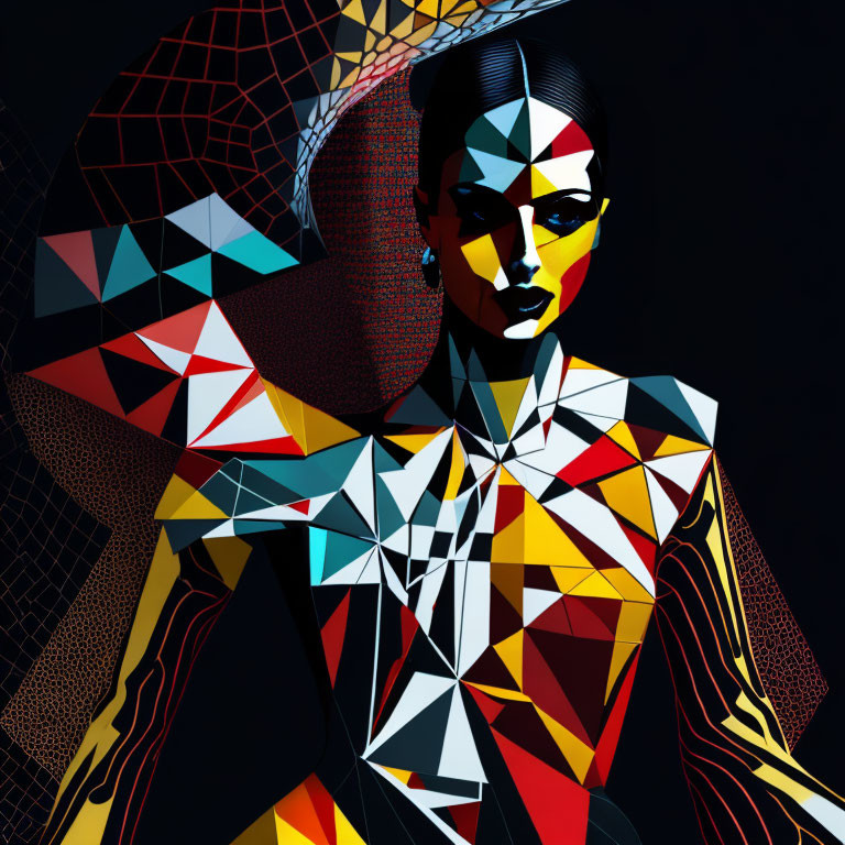 Colorful Geometric Shapes Woman Portrait on Dark Background