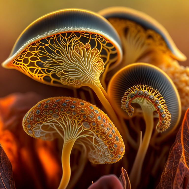 Detailed Close-Up of Translucent Mushroom Caps