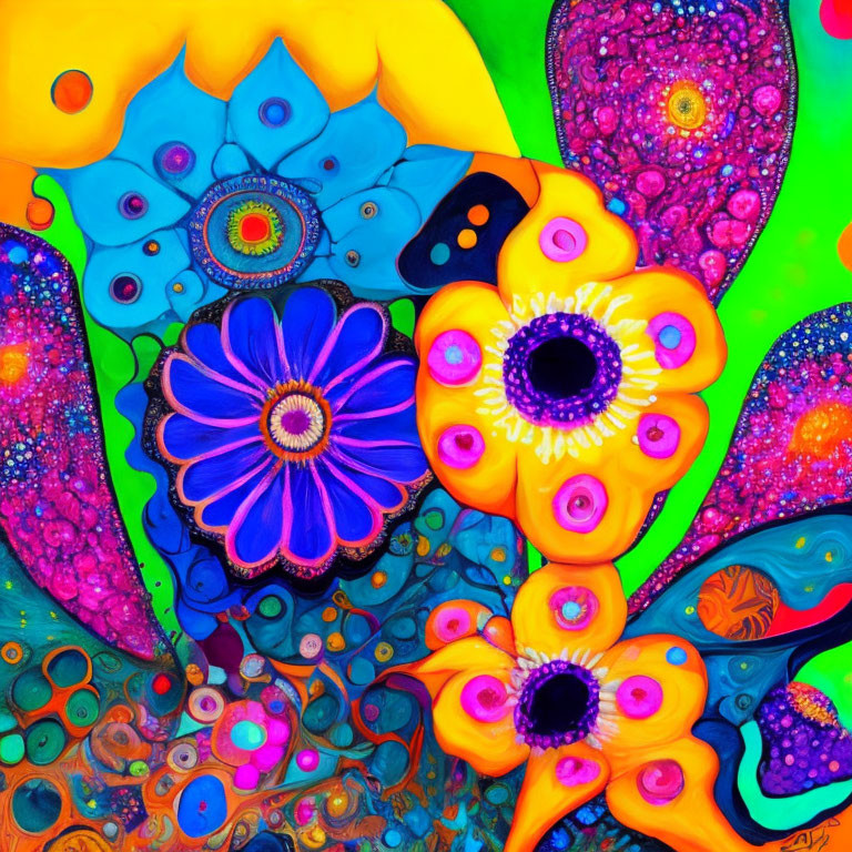 Colorful Abstract Flower Painting with Psychedelic Patterns