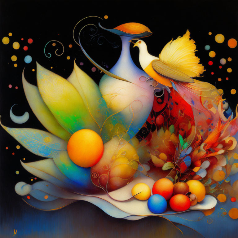 Colorful Abstract Painting: White Bird with Golden Beak