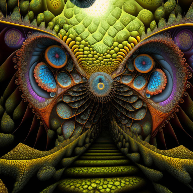 Colorful Owl Fractal Art with Organic and Geometric Patterns