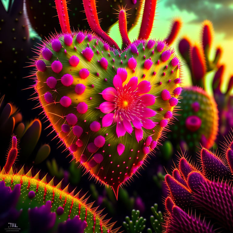 Colorful Heart-Shaped Plant with Neon Pink and Green Hues