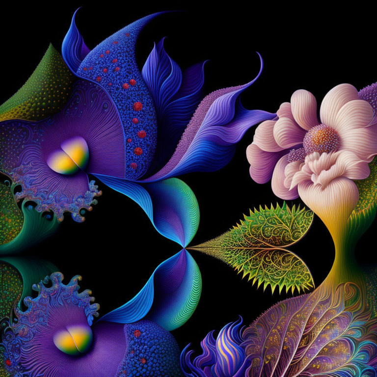 Colorful Abstract Fractal Flower Patterns on Dark Background