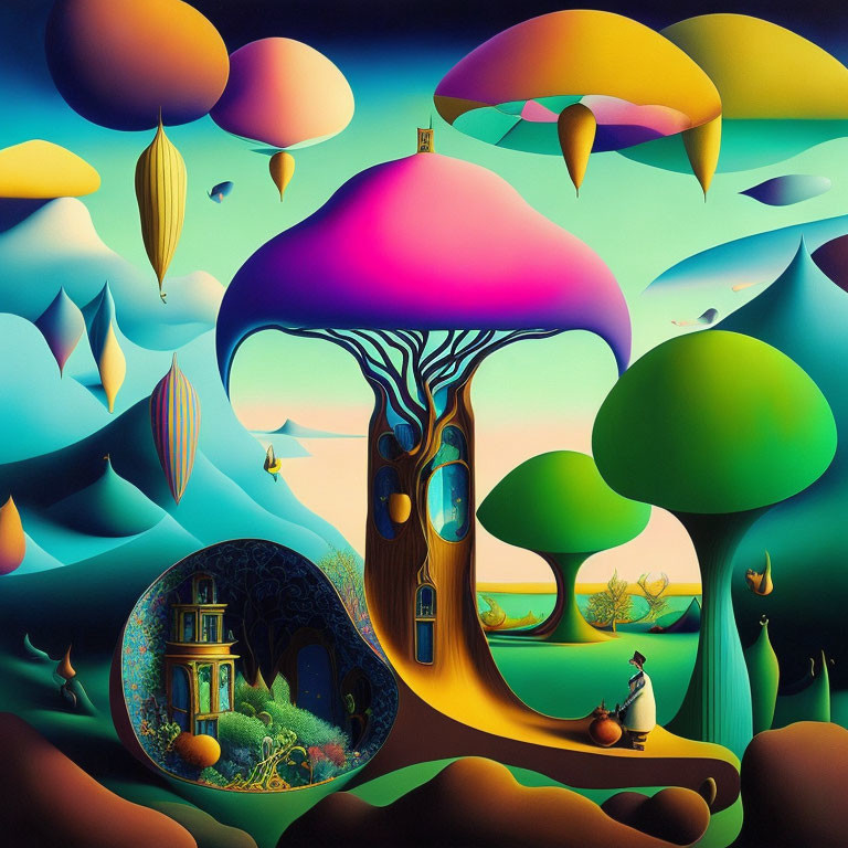 Whimsical, colorful landscape with floating islands