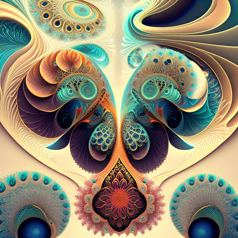 Colorful Abstract Digital Artwork with Peacock Feather Patterns