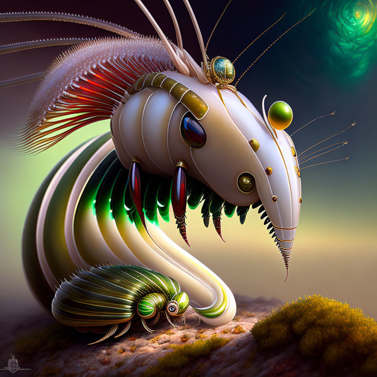 Vibrant illustration of whimsical insect-inspired creature