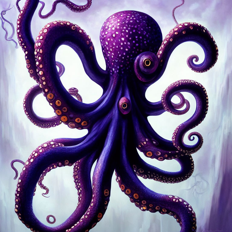 Colorful Purple Octopus Illustration on Swirling Background