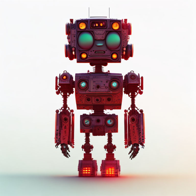 Colorful Retro-Style Robot with Square Body on Gradient Background